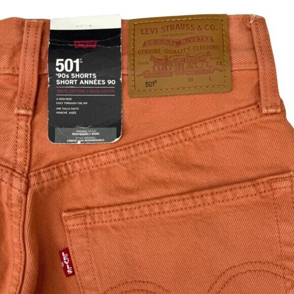 Levi's 501 '90s Women's Shorts In Orange Garment Dye Size 24 - Picture 7 of 7